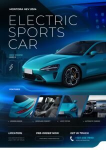 Blue and White Electric Car Sales Poster